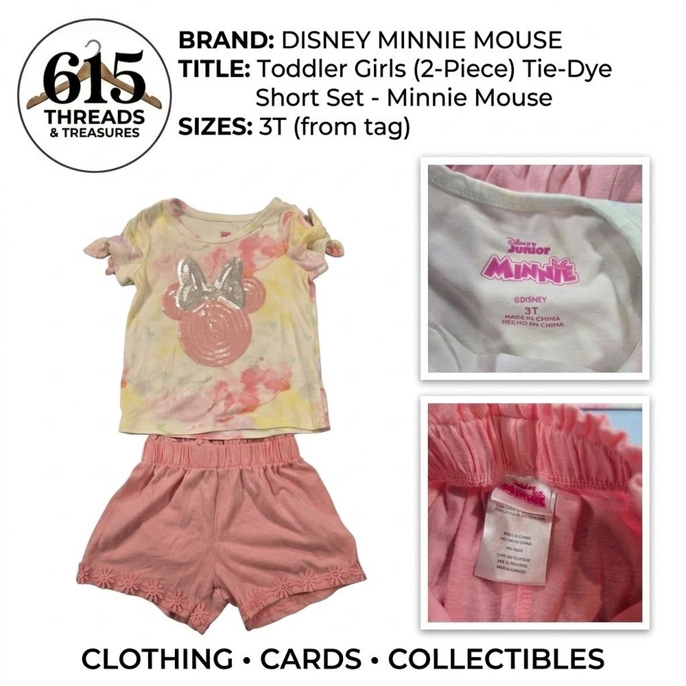 Disney Minnie Mouse Toddler Girls Tie Dye 2 Piece Short Set Sequin Top Pink 3T